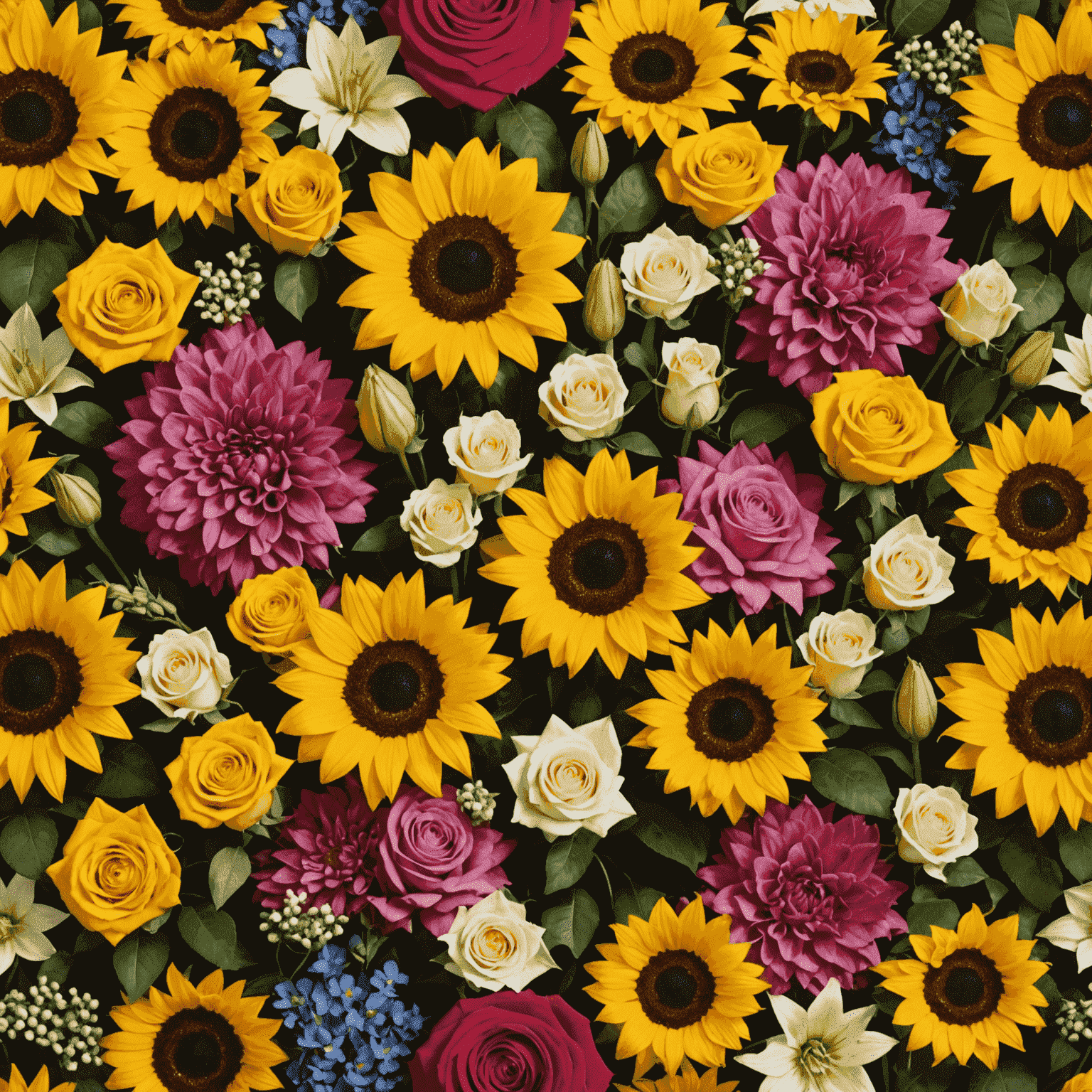 A beautiful array of colorful flower bouquets ready for delivery, featuring roses, lilies, and sunflowers
